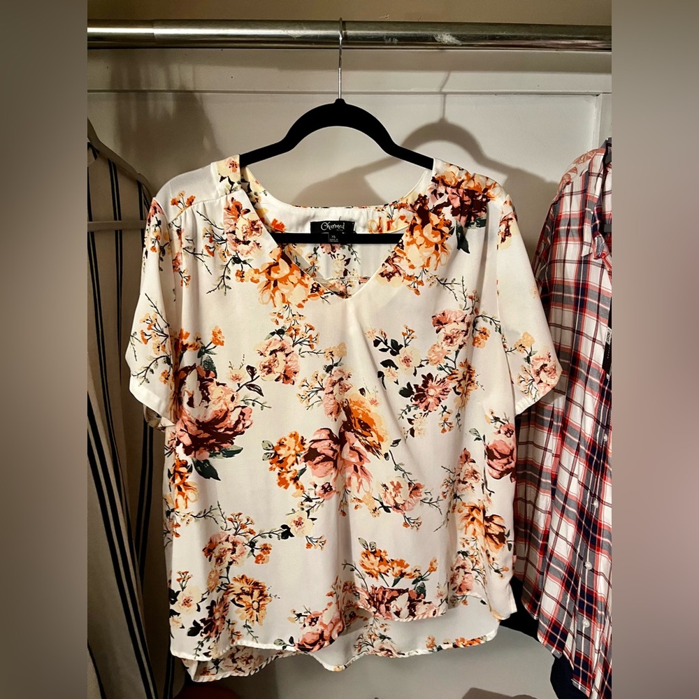 Charmed by Eve Women’s XL Floral Sheer,‎ Lightweight Blouse